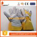 Cow Split Leather Work Gloves Yellow Cotton Drill Back Safety Gloves Dlc213